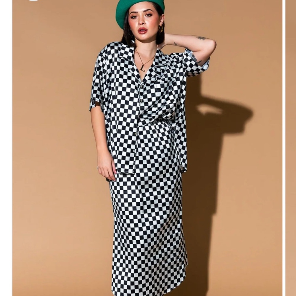 Dressed in LALA Black and White Checkered Skirt Set - Picture 2 of 2